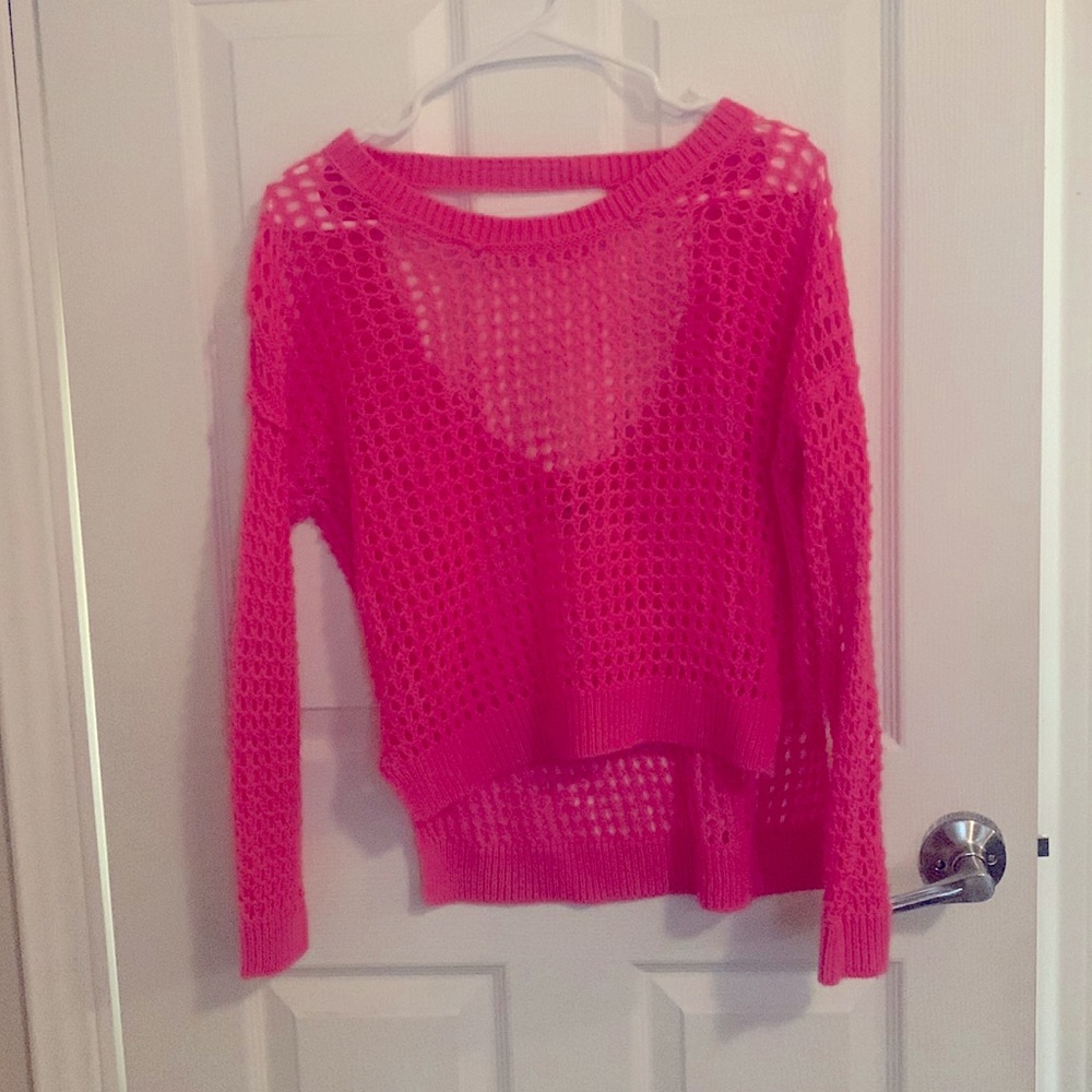 ROXY pink crochet long sleeve shirt